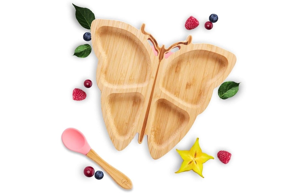 Kleinfuchs Assiette enfant bambou papillon Rose