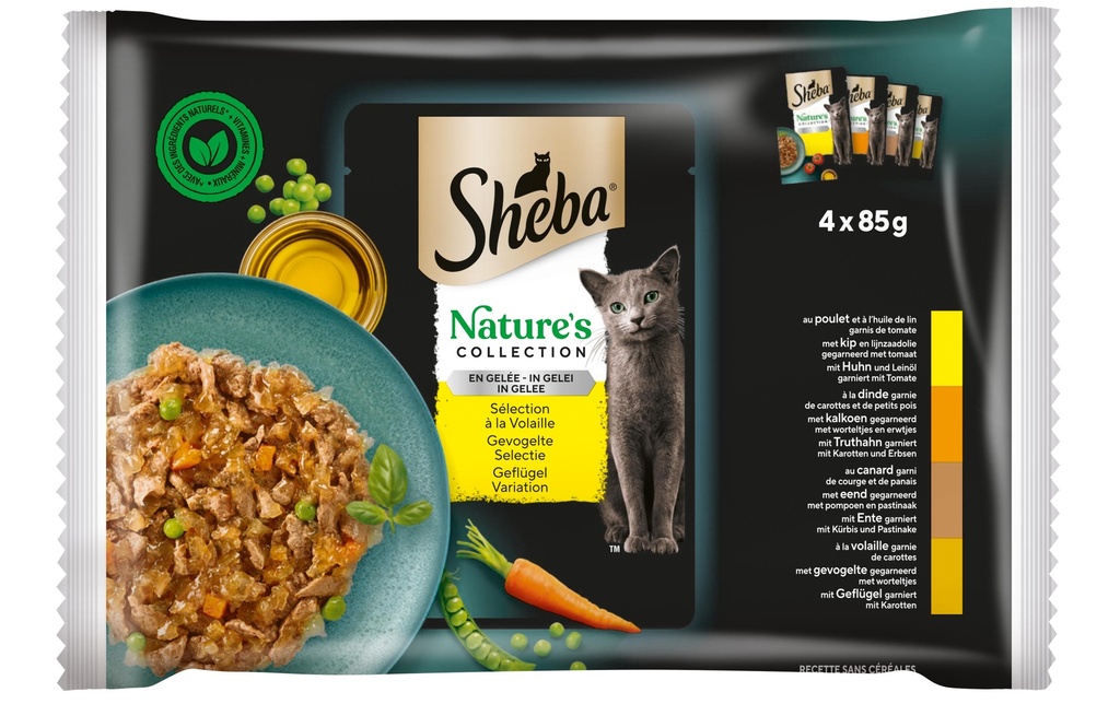 Sheba Alimentation humide Natures Collection Gelée – Volaille, 4 x 85 g