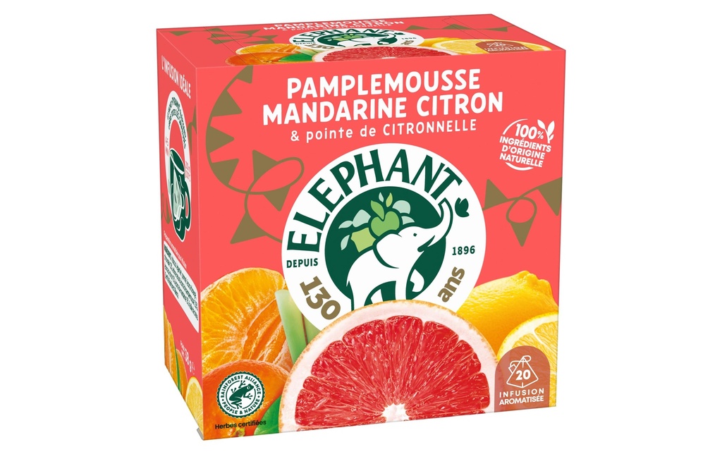 Eléphant Sachet de thé Infusion Pamplemousse Mandarine Citron 20 pièces