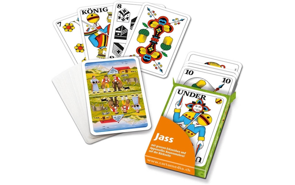 Carta.Media Cartes de jass avec motif appenzellois et très grands caractères d'angle