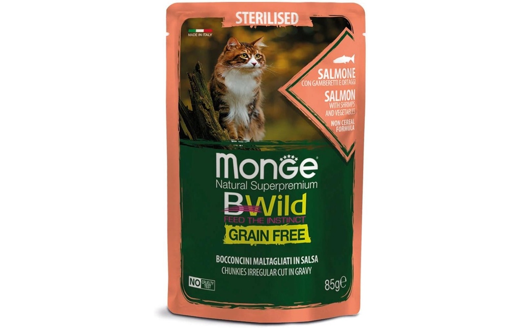 Monge Alimentation humide Chat Bwild GF Stérilisé saumon 85g