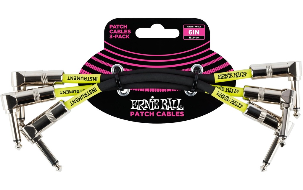 Ernie Ball Câble patch 6050 Paquet de 3 - 0.15 m, Noir