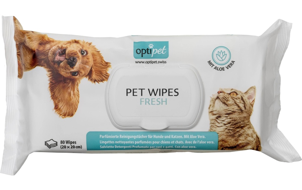 OptiPet Lingettes de soins Lingettes pour animaux, 80 pièces