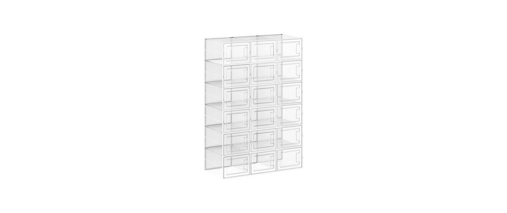 Songmics Armoire à chaussures Transparent/Blanc, Lot de 18
