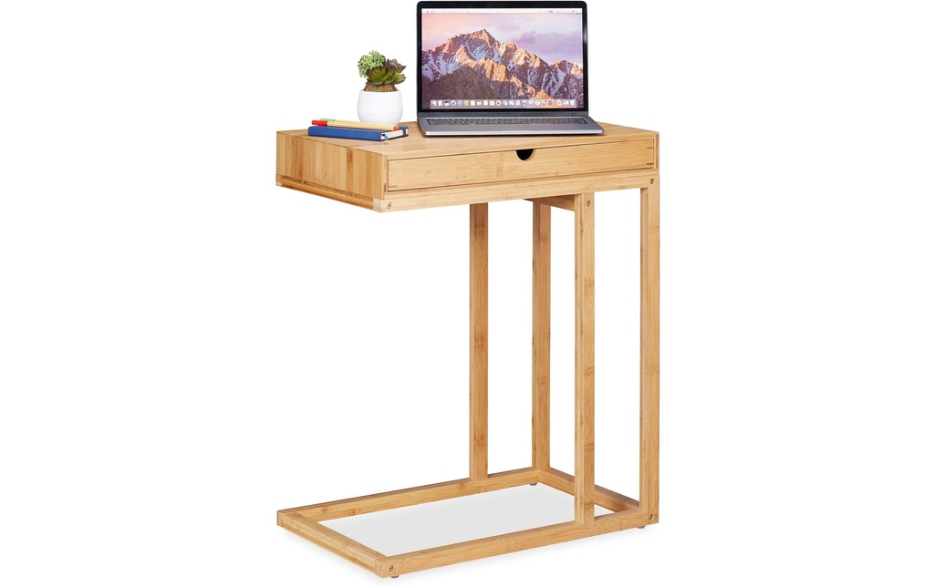relaxdays Table d'appoint avec tiroir 55 cm x 68 cm, Brun clair