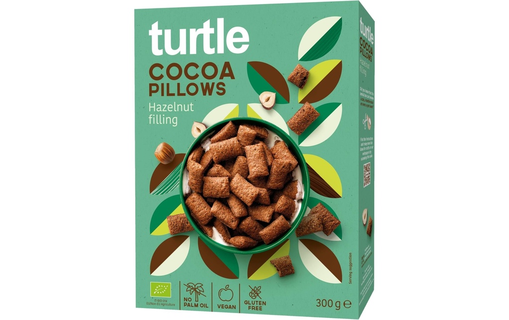 turtle Céréales Bio Cocoa pillows with hazelnut filling 300 g