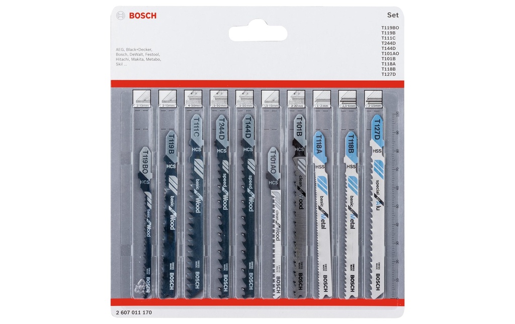 Bosch Professional Jeux de lames de scie sauteuse Wood & Metal, 10 pièces