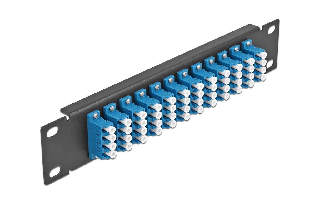 Delock Plaque de distribution Panneau 10″ de distribution de fibre optique, 12 ports LC Quad noir