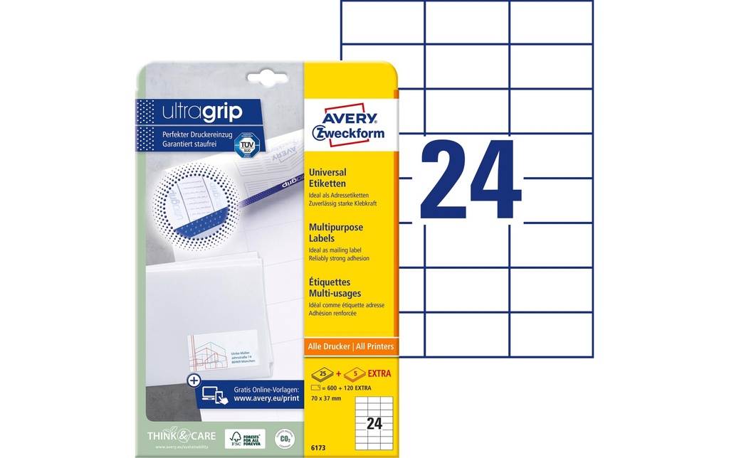 Avery Zweckform Étiquettes universelles 6173 70 x 37 mm, 25 feuille