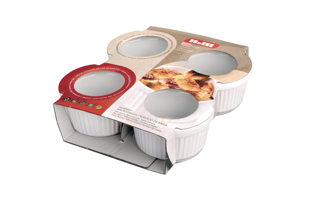 Ibili Services de plats en cocotte Crème Brûlée 4 pièces, Rond, Blanc