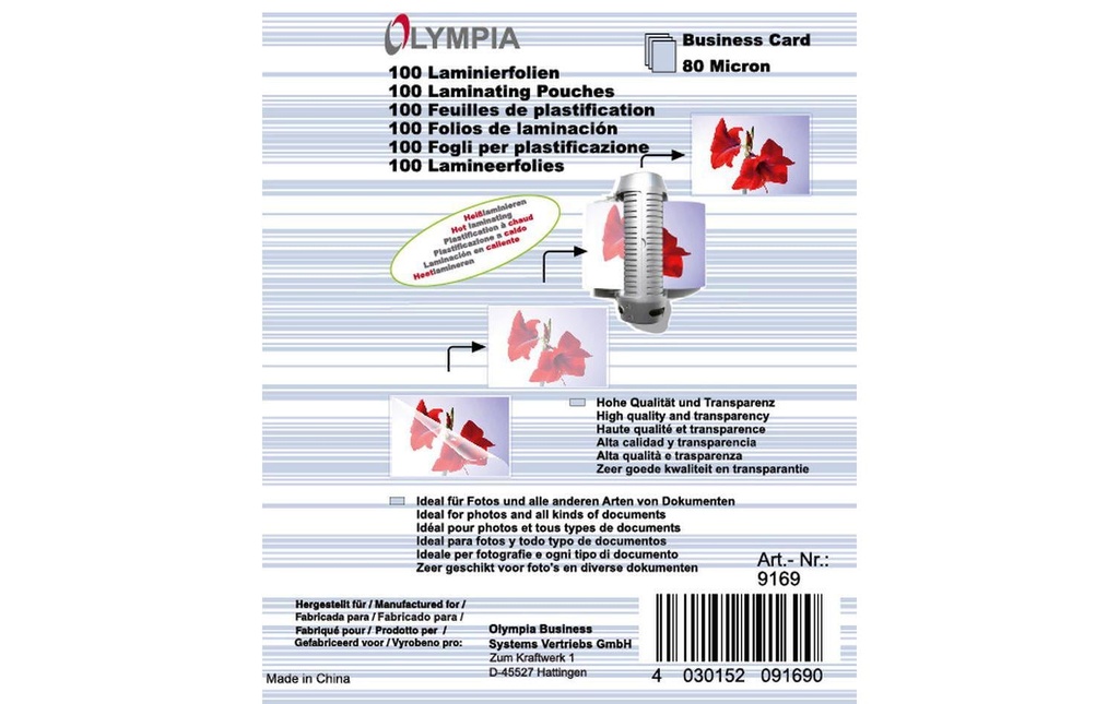 Olympia Film laminé 65 x 100 x 20 mm, 80 µm, 100 pièces, brillant