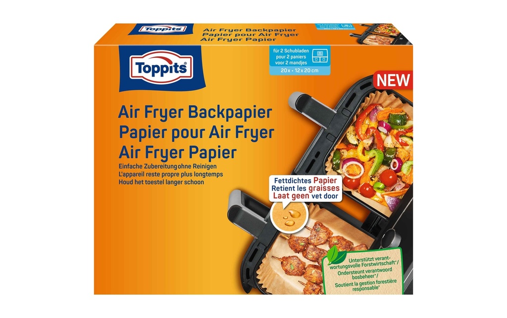 Toppits Papier de cuisson pour les friteuses à air chaud 20 Pièce/s, rectangulaire