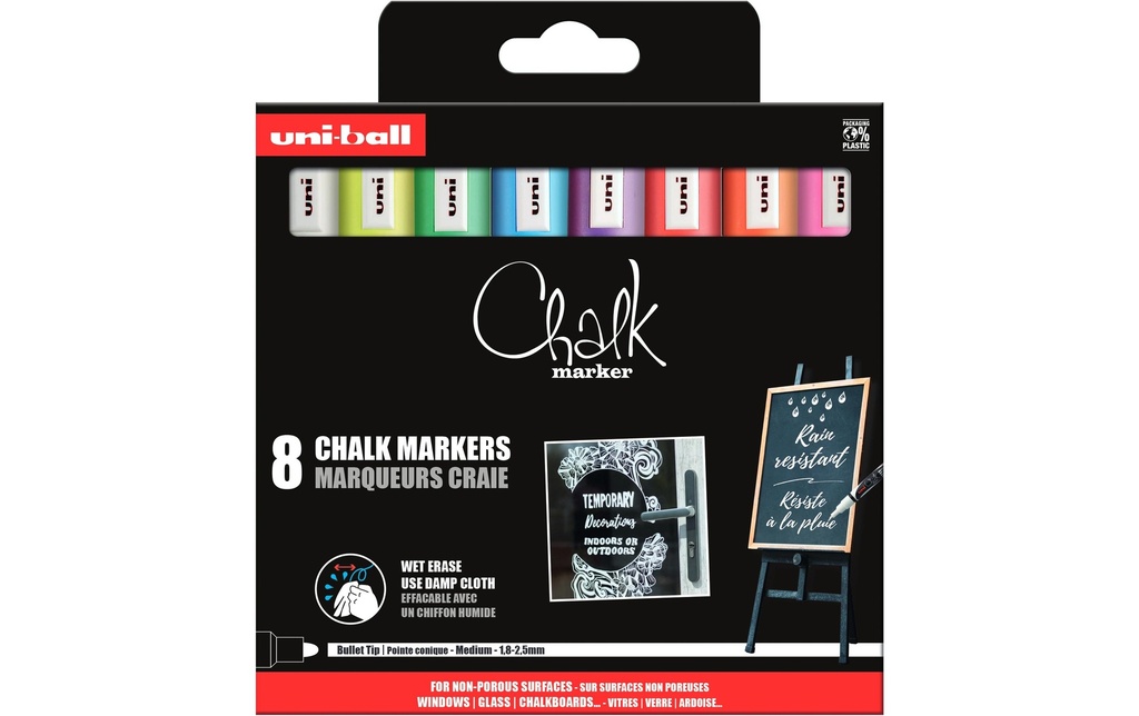 Uni Marqueur craie liquide CHALK 1.8-2.5 mm, 8 pièces