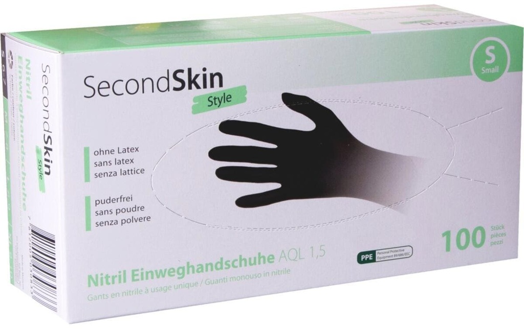 SecondSkin Gant jetable Nitril Style S, Noir, 100 Pièce/s