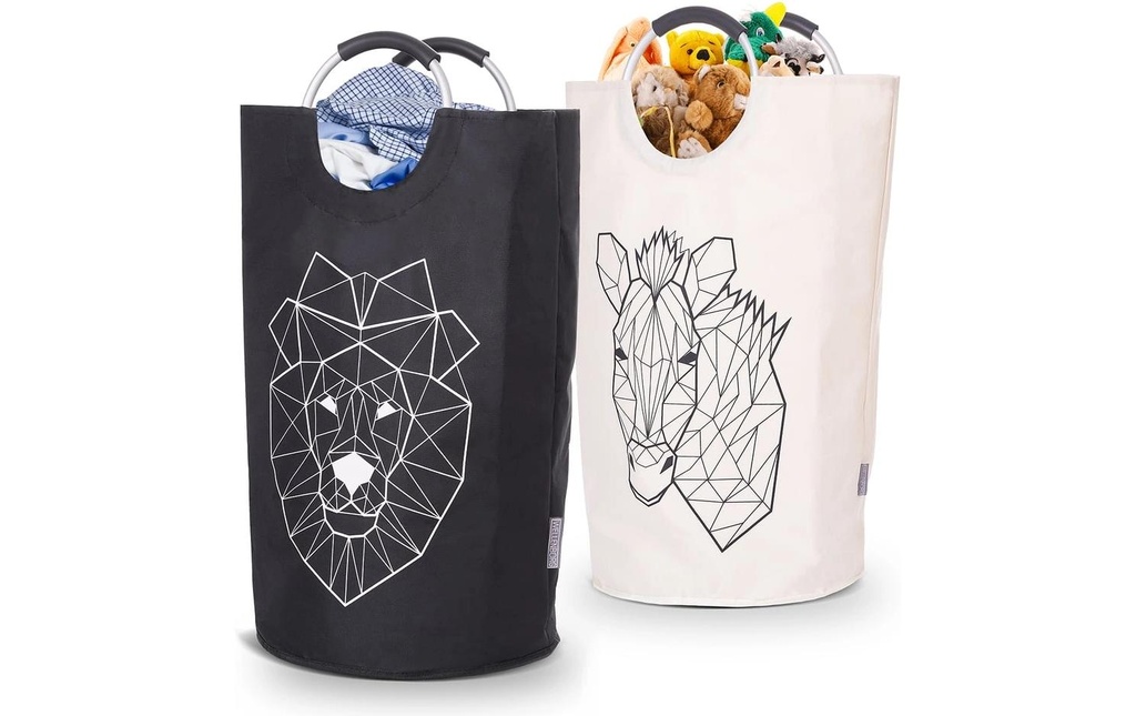 Wellenborg Panier à linge 82 l Lion / Zèbre, lot de 2
