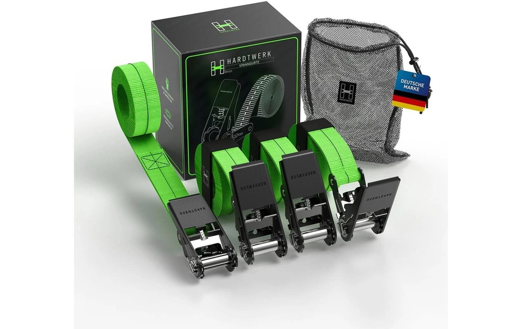Hardtwerk Sangles de serrage avec cliquets 4 pièces, 6 mètres, vert