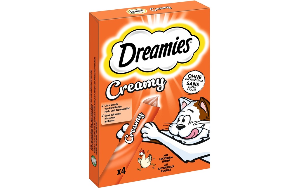 Dreamies Collation pour chat Poulet crémeux, 4 x 10g