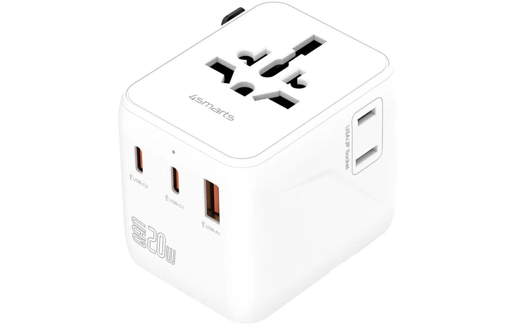 4smarts Adaptateur de voyage mondial Nomad GaN 20W 2C+1A, blanc
