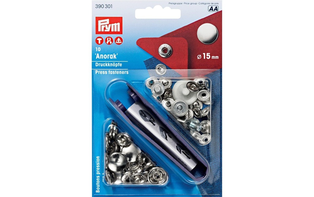 Prym Boutons poussoirs Anorak 15 mm, 10 pièces