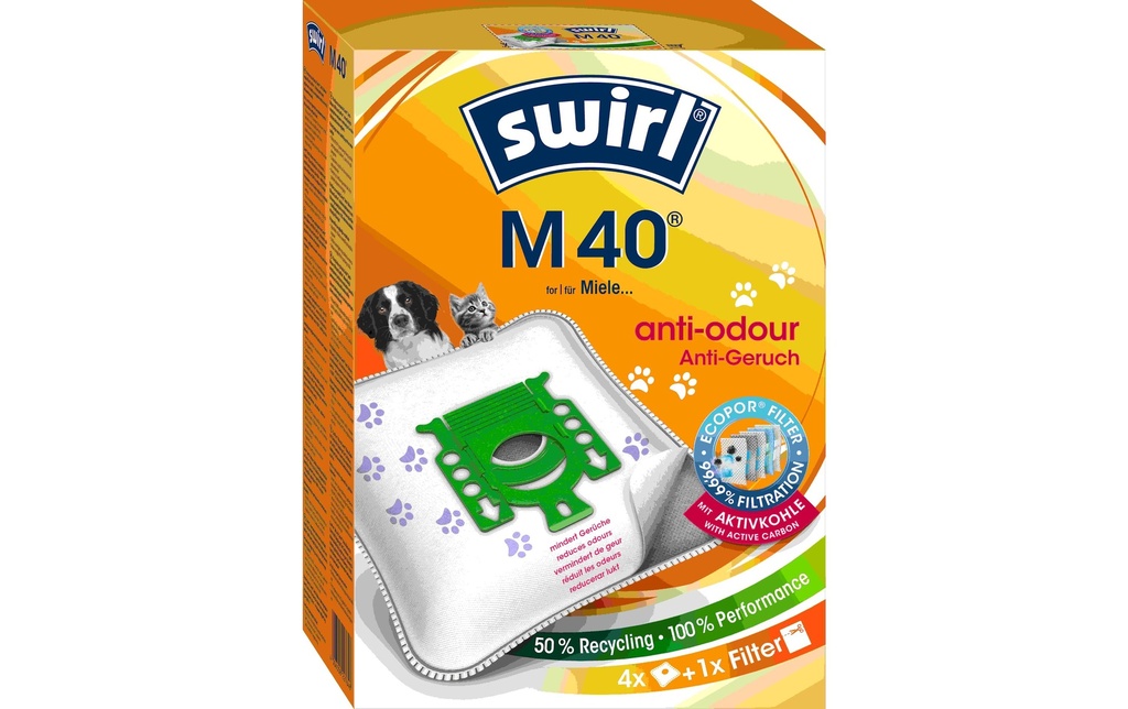 Swirl Sac filtrant pour aspirateur M40 EcoPor anti-odeur 4 Pièce/s