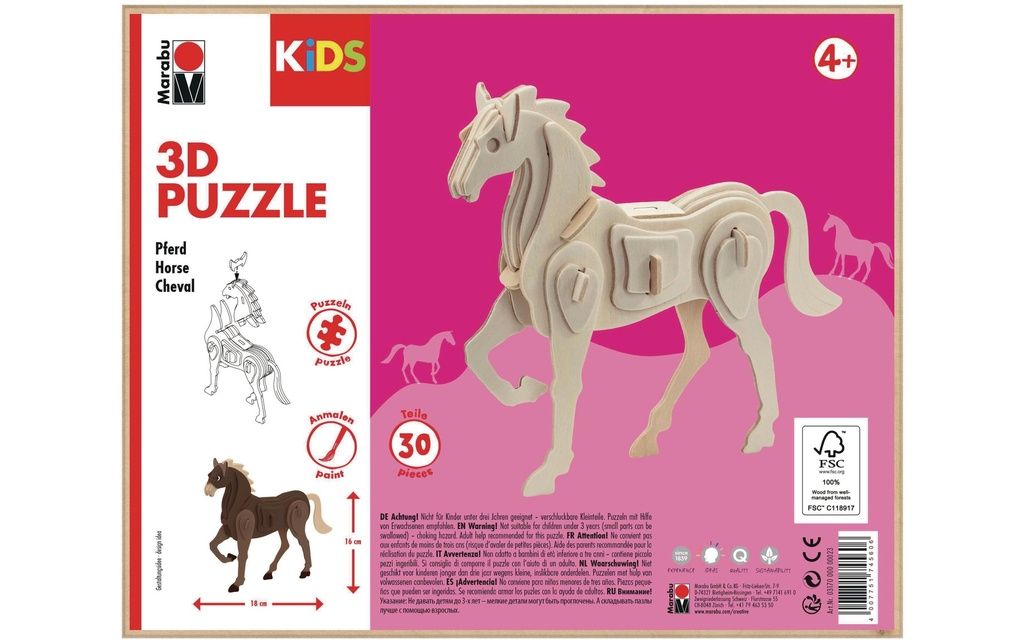 Marabu Article en bois 3D cheval