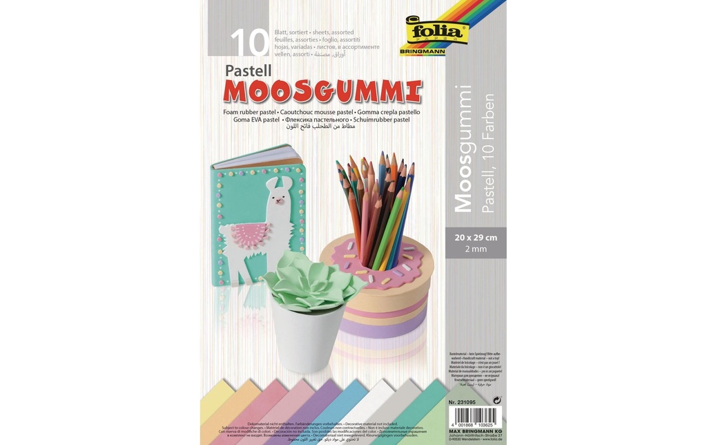 FOLIA Mousse caout.2mm pastel 20x29 (10 pces)
