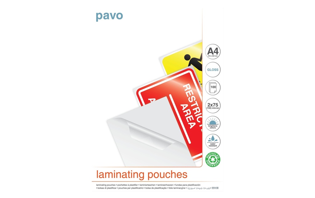 Pavo Film laminé A4, 75 µm, 100 Pièce/s, brillant; Étanche