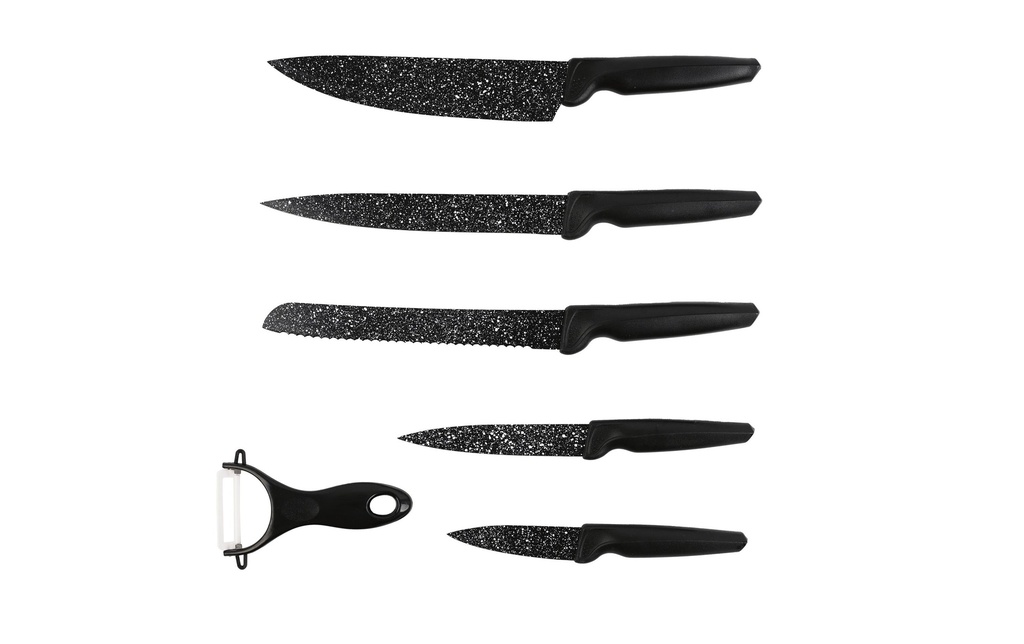 GOURMETmaxx Set de couteaux avec éplucheur 6 pièces, Noir