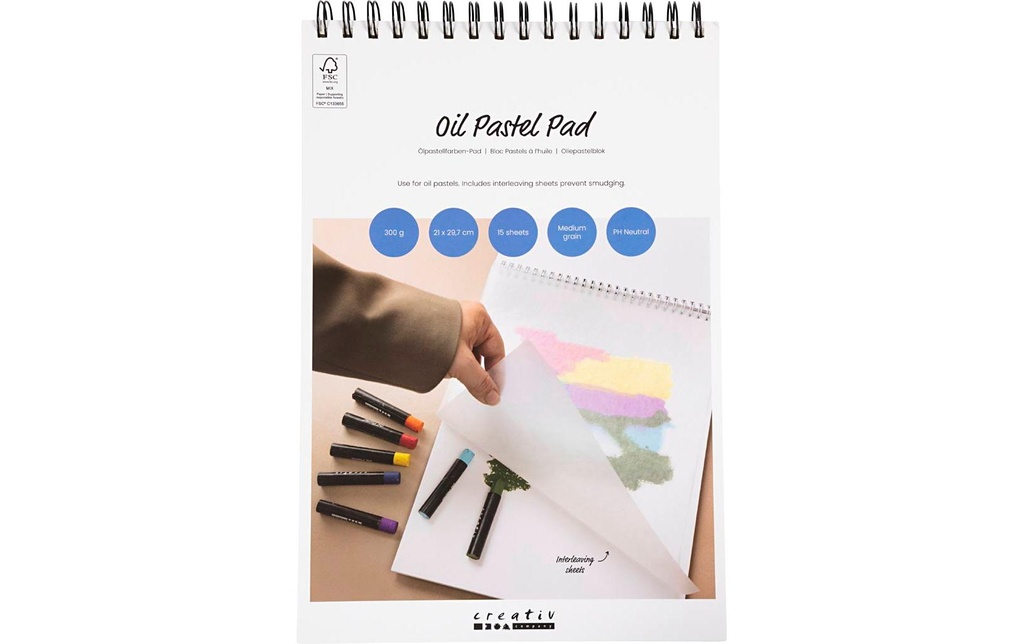 Creativ Company Bloc à dessin Pad pour pastels à l'huile A4, blanc, 15 feuilles
