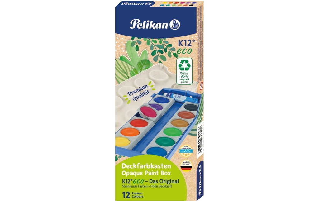 Pelikan Peinture à l’eau dans la boîte d'encre opaque Eco, 12 couleurs
