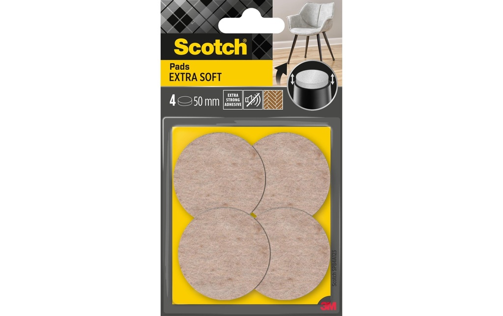 Scotch Patins en feutre Extra-Soft, Ø 50 mm, Beige, pack de 4