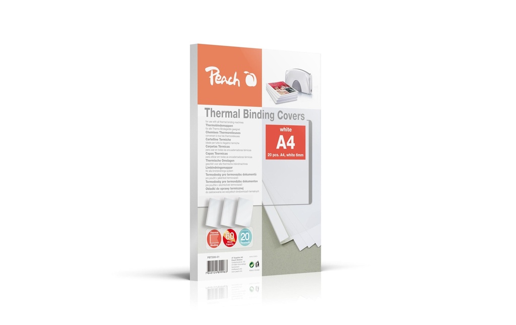 Peach Couverture de brochure pour 60 feuilles, 200 g/m², 20 pièces, blanc