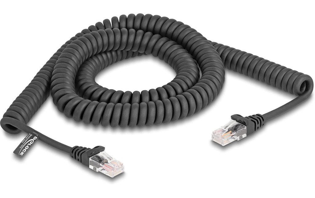 Delock Câble patch Câble spiralé Cat 5e, UTP, 3 m, Noir