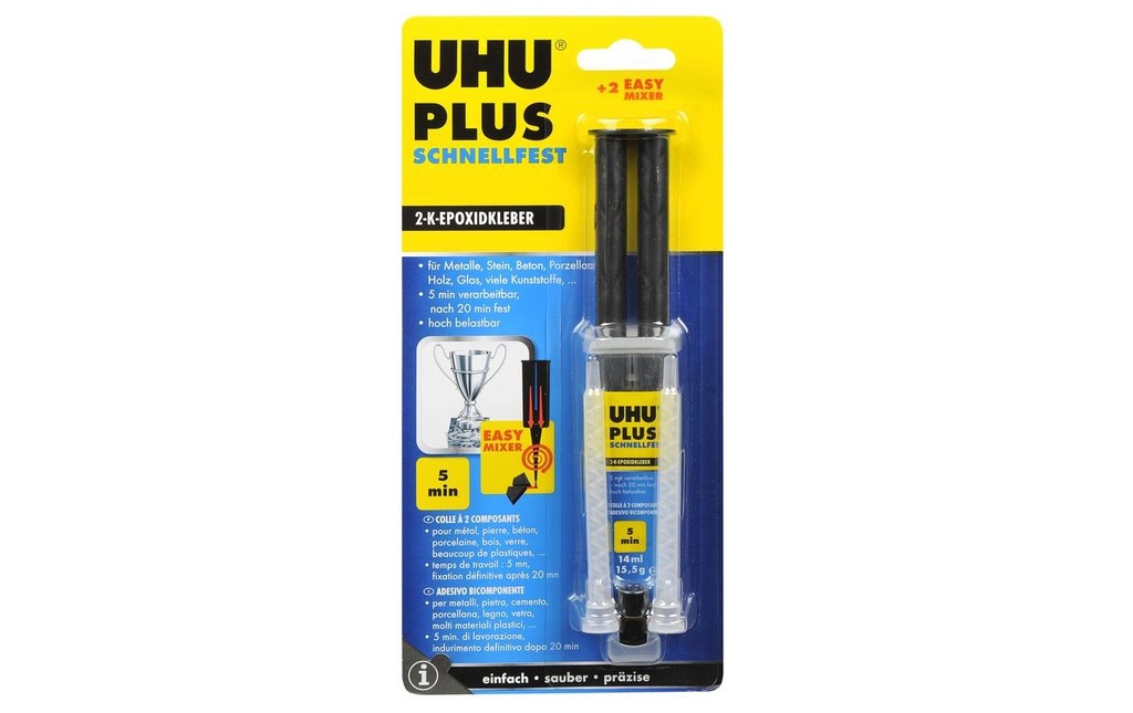 UHU Colle à deux composants PLUS à prise rapide Transparent 14 ml, Transparent