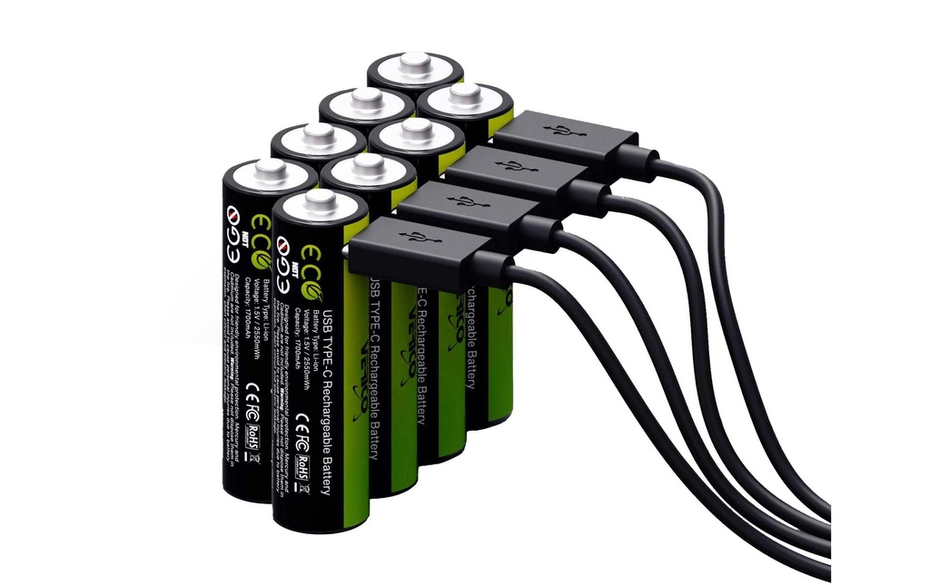 Verico Batterie Li-Ion AA avec USB-C 1700 mAh, 8 Pièce/s