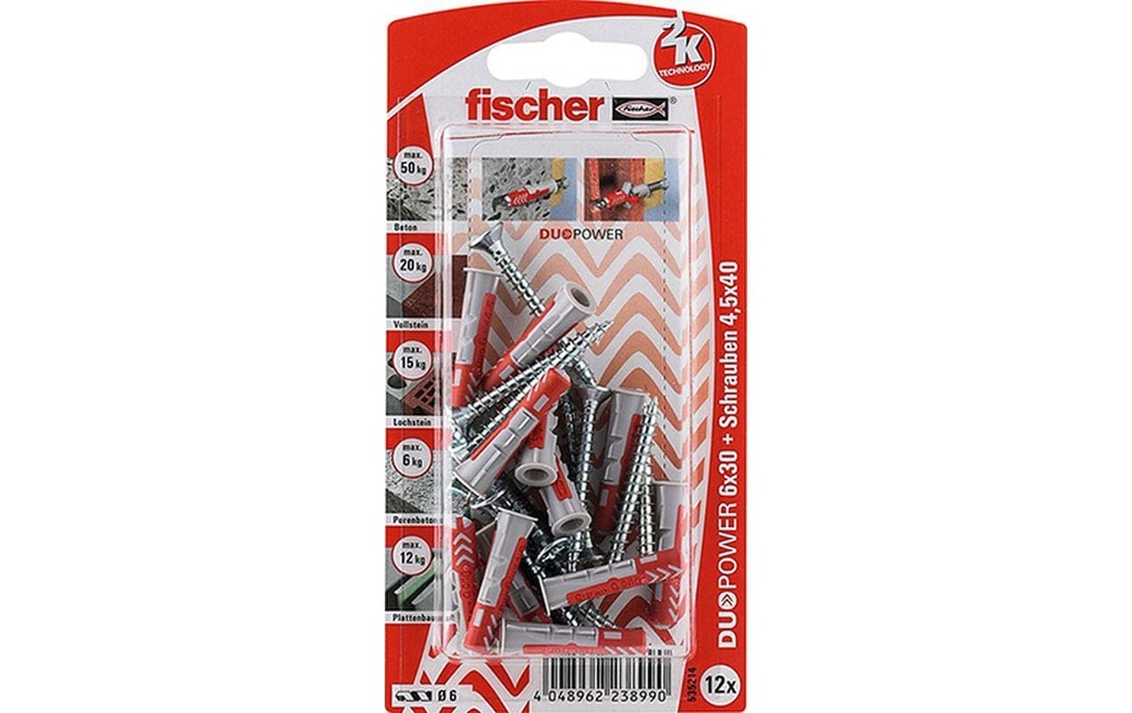 Fischer Chevilles DUOPOWER 6 x 30 S, 12 Pièce/s