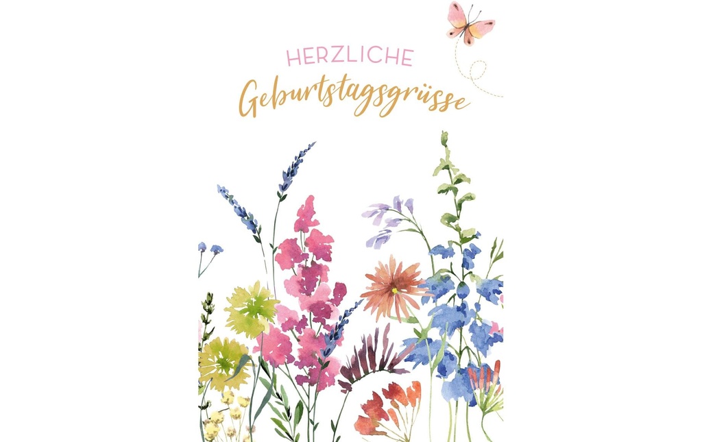 ABC Carte de félicitations Fleurs multicolores avec papillon B6