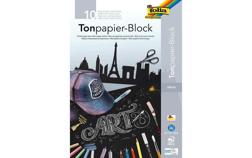 FOLIA Bloc à dessin A3 130g noir (10 pces)