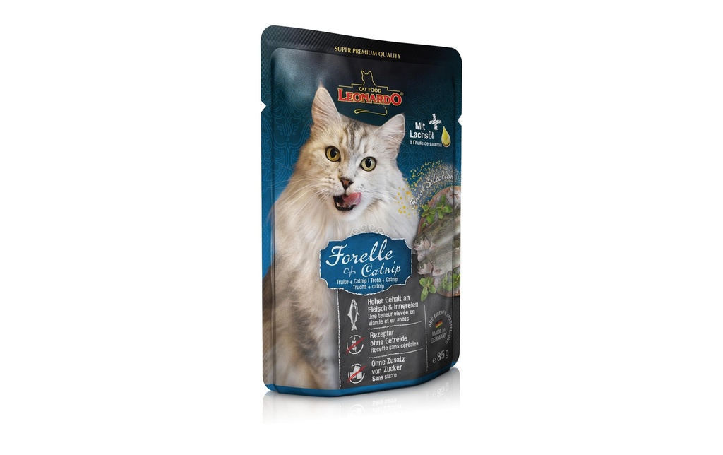 Leonardo Cat Food Alimentation humide Truite & catnip, 85 g