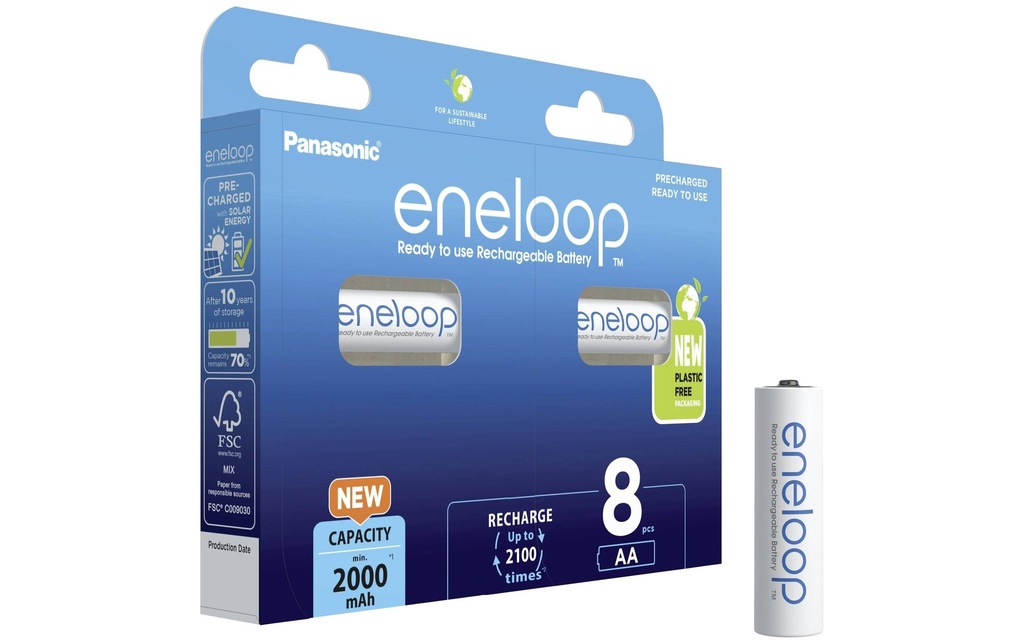 Panasonic Batterie Eneloop BK-3MCDE/8BE NiMHAA 2000 mAh, 8 Pièce/s