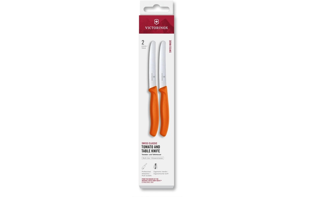 Victorinox Couteau de table Swiss Classic, 11 cm, orange, 2 pièces