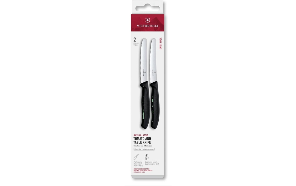 Victorinox Couteau de table Swiss Classic, 11 cm, noir, 2 pièces