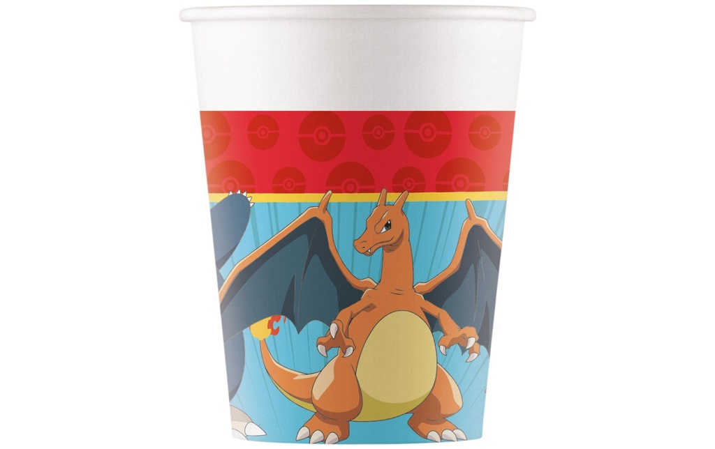 We fiesta Party Gobelets jetables Pokémon 200 ml, 8 Pièce/s, Bleu/Rouge