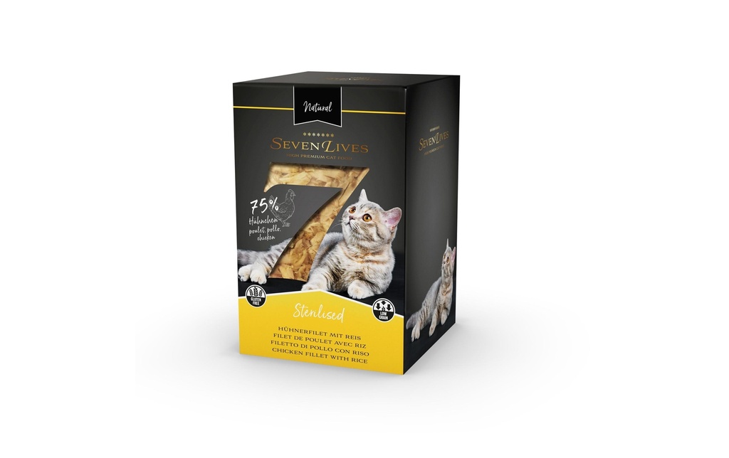 7Lives Alimentation humide Sterilised Riz aux filets de poulet dans un bouillon de poulet, 6x60g