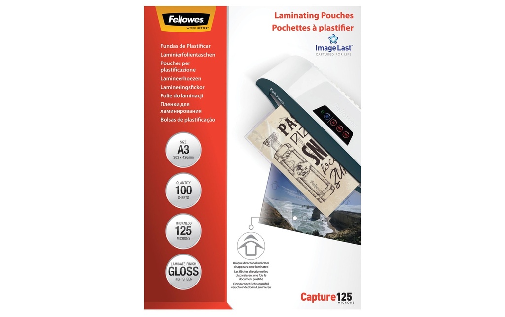 Fellowes Film laminé A3, 125 µm, 100 pièces, brillant