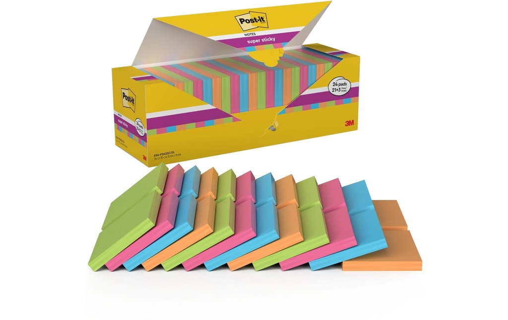 Post-it Fiche de bloc-notes Post-it Super Sticky 7.6 cm x 7.6 cm. 24 Blöcke