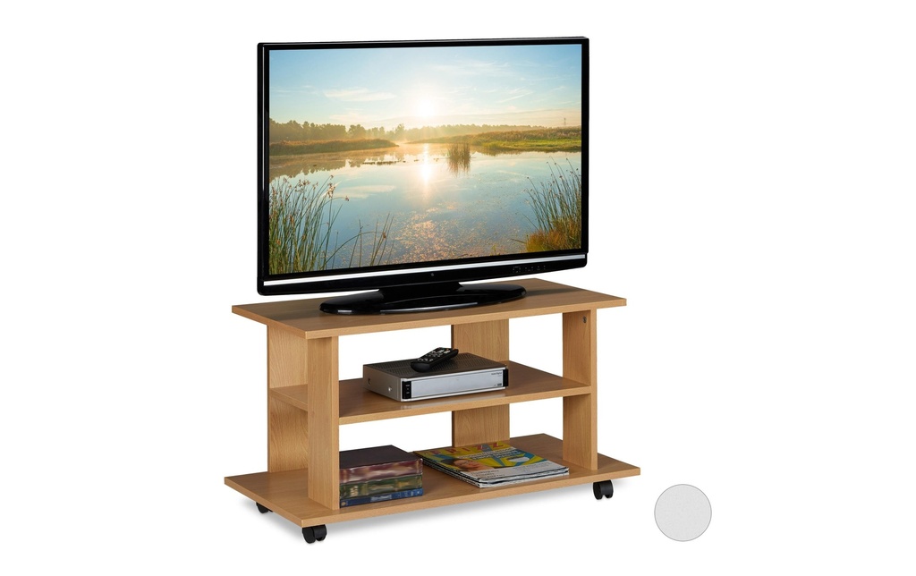 relaxdays Meuble TV avec roulettes, 80 x 40 cm, marron clair
