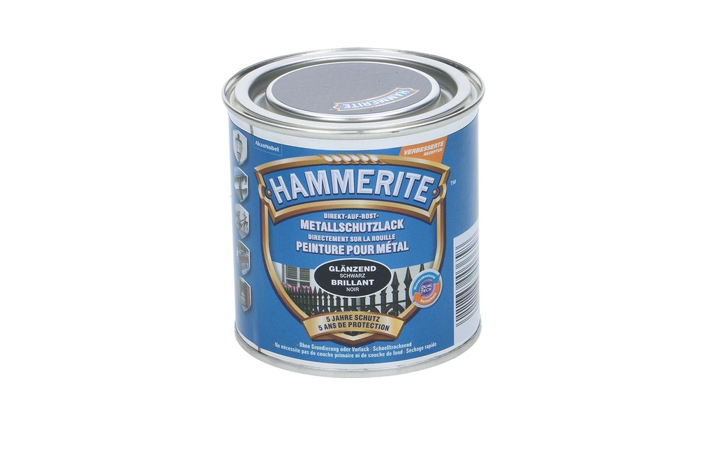 Hammerite Vernis de protection pour métal HG Noir, 250 ml