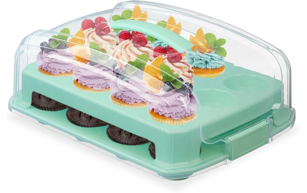 relaxdays Boîte de transport pour muffins Transparent/Turquoise