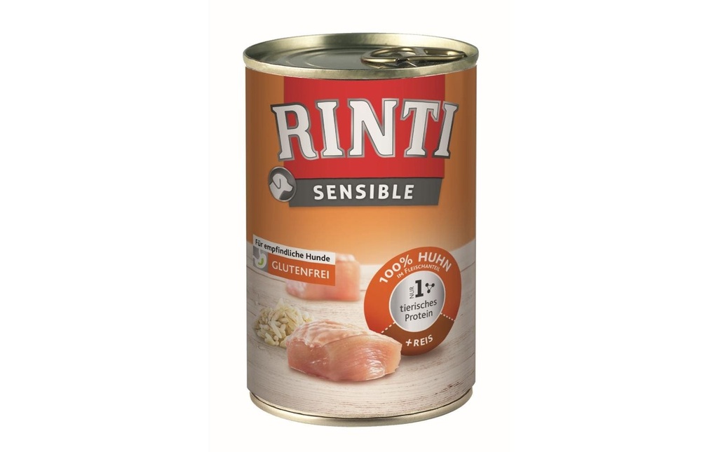 Rinti Alimentation humide Boîte Sensible Poulet + Riz, 400 g